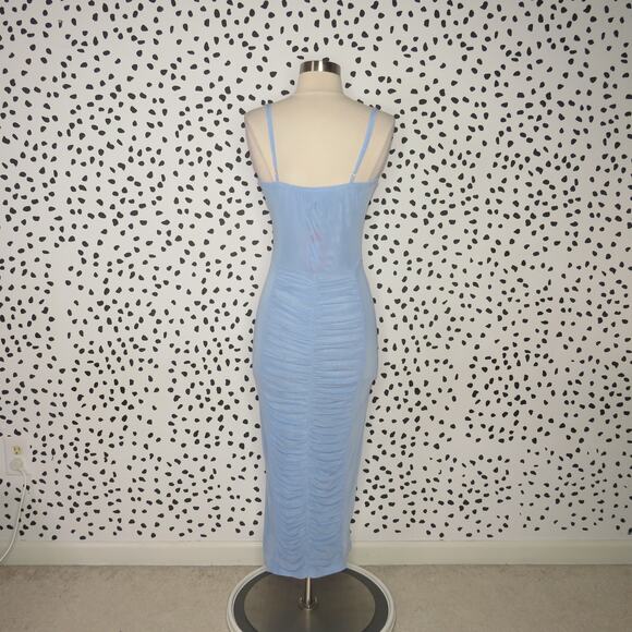 Beginning Boutique Blue Andrea Ruched Mesh Bodycon Midi Dress - Picture 7 of 11